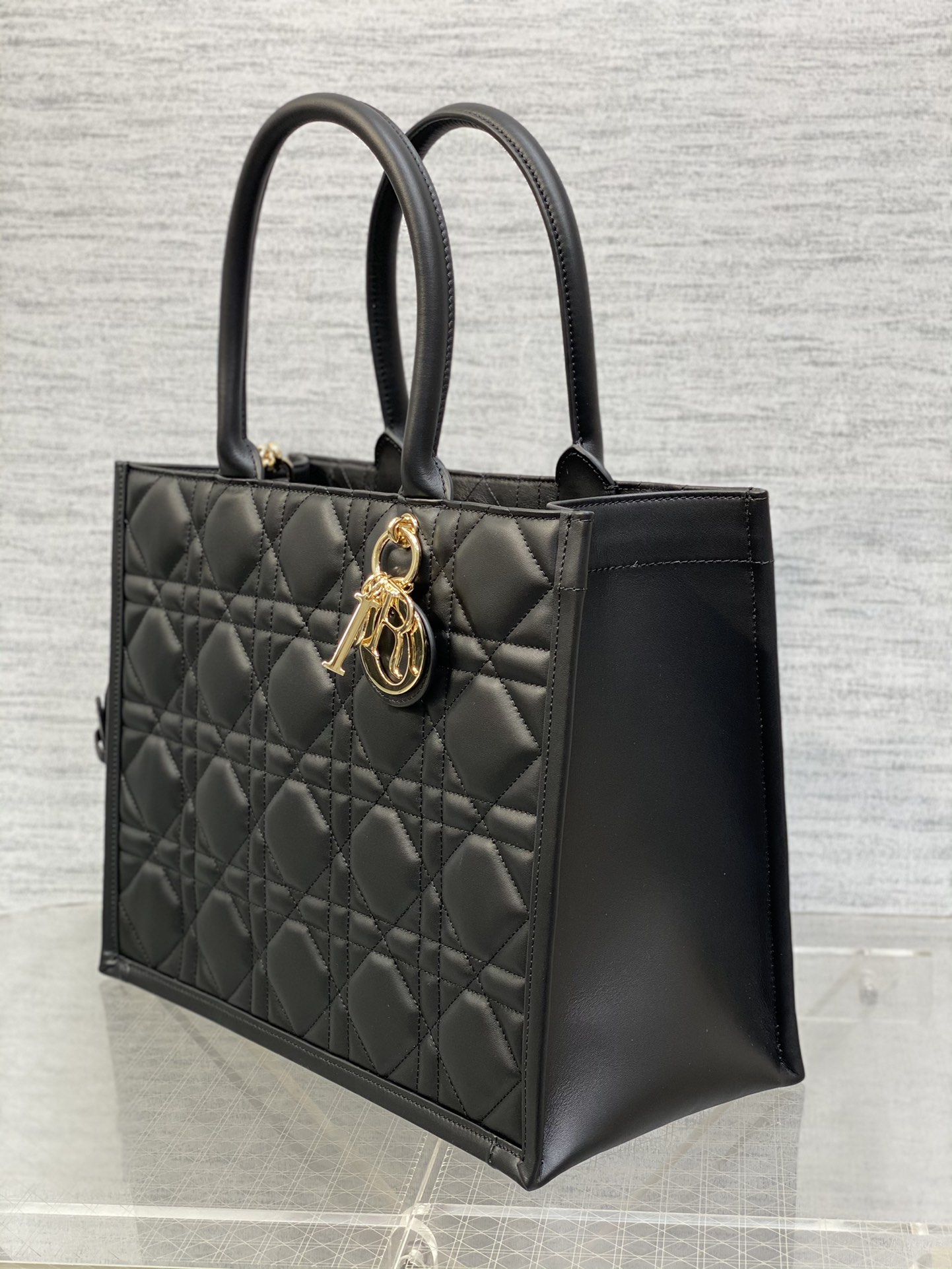 Medium Dior Book Tote Bag Black Macrocannage Calfskin